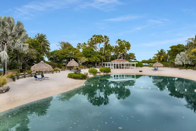 a view of a swimming pool with a patio