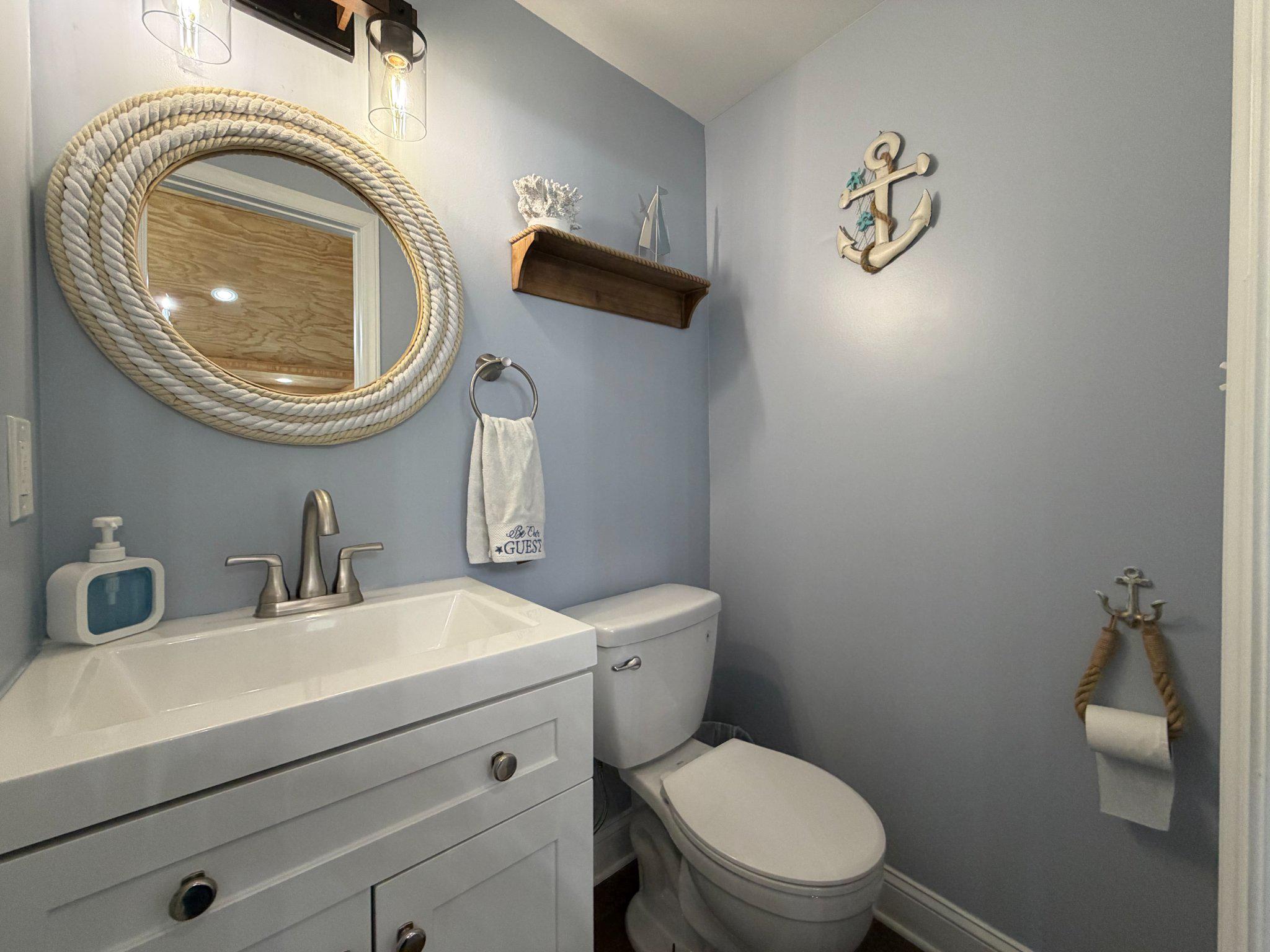 782 Mt Ararat Road Clarksville, VA 23927 - Photo 21 of 28 a bathroom with a toilet a sink and mirror
