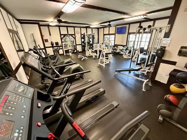 3760 Inverrary Drive, Unit 1W Lauderhill, FL 33319 - Photo 20 of 32 Exercise room featuring a ceiling fan