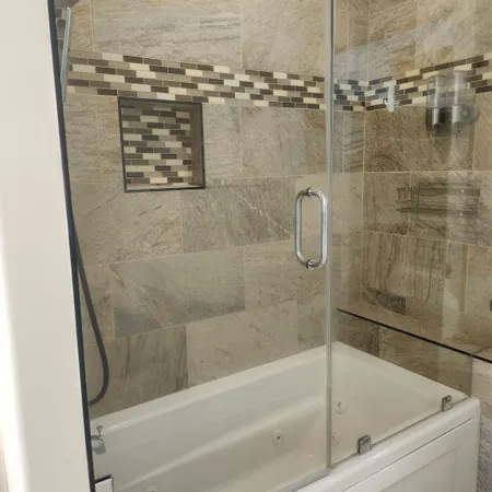 a close view of a bathtub in bathroom