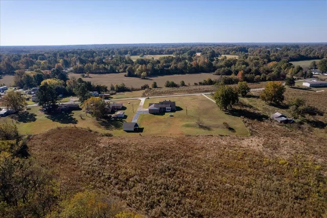 an aerial view of a houses with a yard