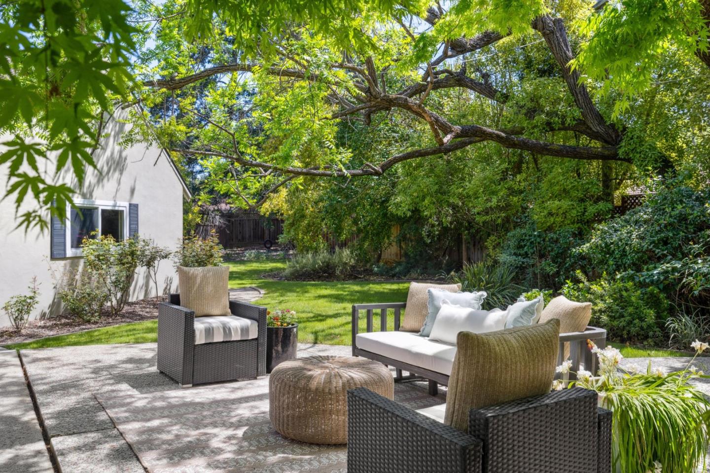116 Vallecitos Way Los Gatos, CA 95032 - Photo 51 of 66 a view of a patio with couches chairs and a yard