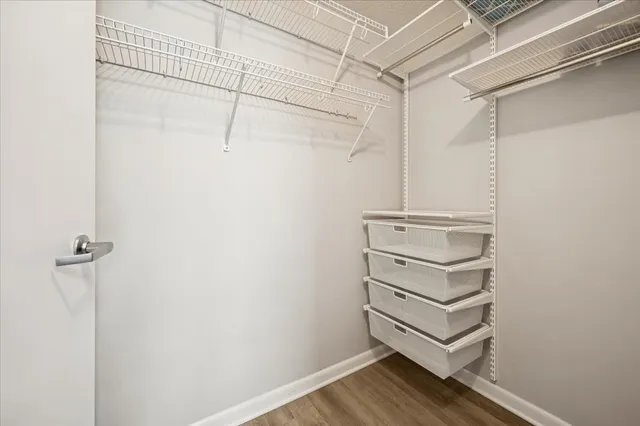 a view of a room with racks on the wall