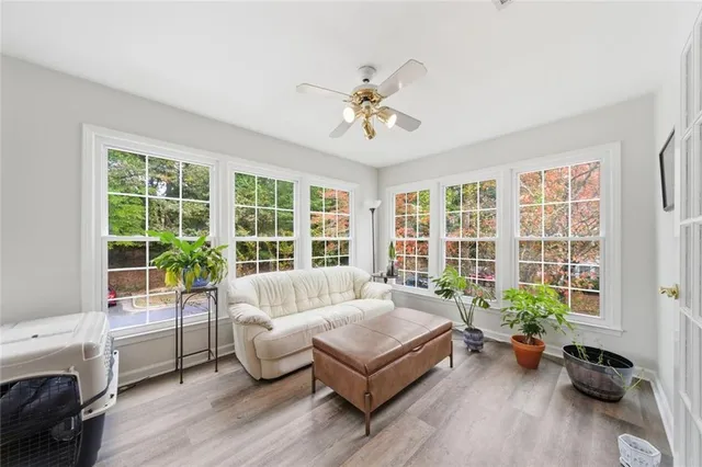 a view of porch with a swing
