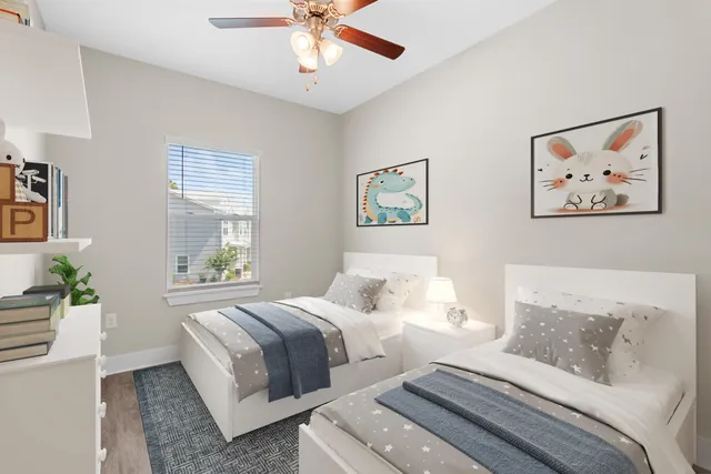 a bed room with a bed and a window