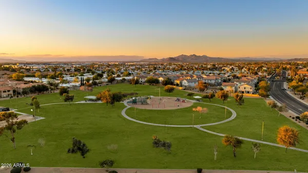 an aerial view of a residential houses