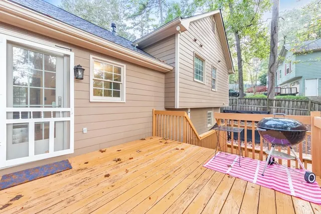 a view of a wooden deck