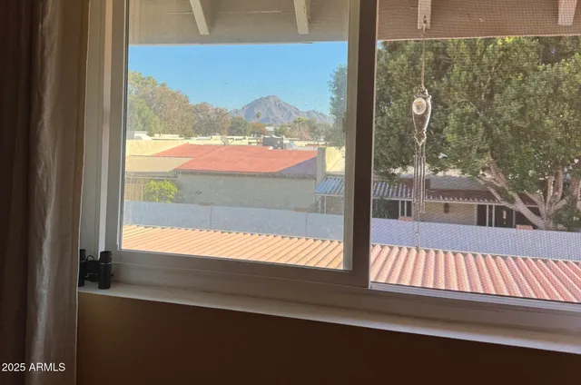 a view of a balcony from a window