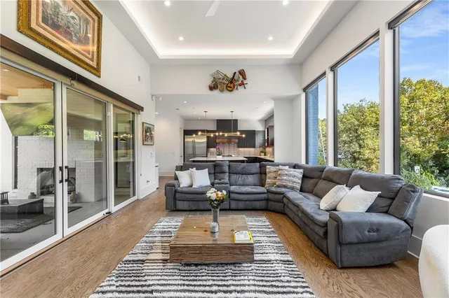 a kitchen with a counter space cabinets and appliances
