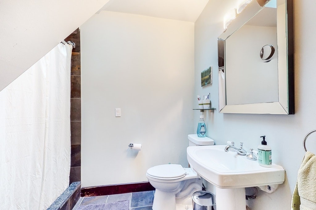 8-10 Allston Street Newton, MA 02465 - Photo 40 of 42 a bathroom with a sink toilet and mirror