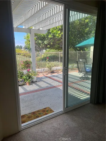 a view of a porch with a door
