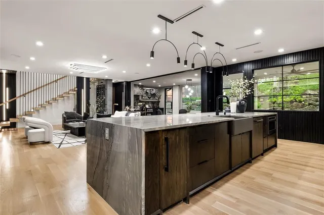 a kitchen with lots of counter top space