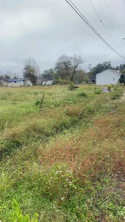 a view of a town with an ocean and trees