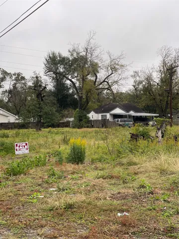 a view of a field with trees