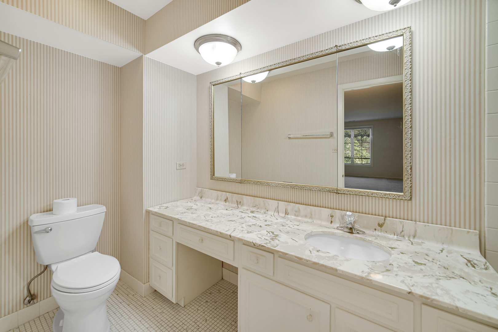 445 North Park Boulevard, Unit 3F Glen Ellyn, IL 60137 - Photo 13 of 20 a bathroom with a granite countertop sink mirror and toilet