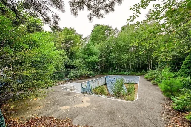 a view of a swimming pool with a yard