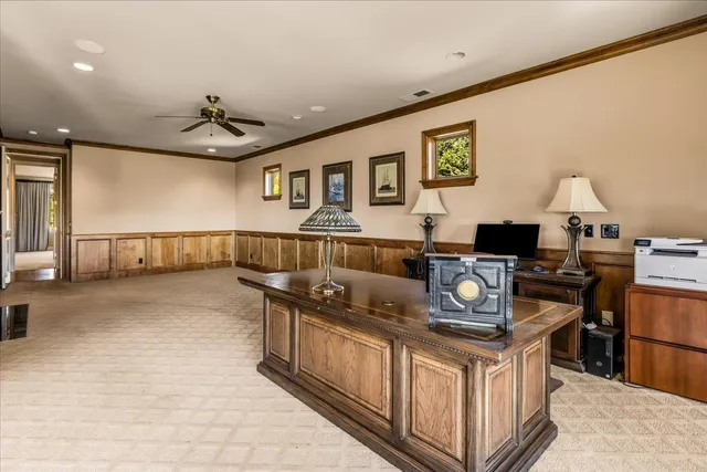 a view of a swimming pool with a garden