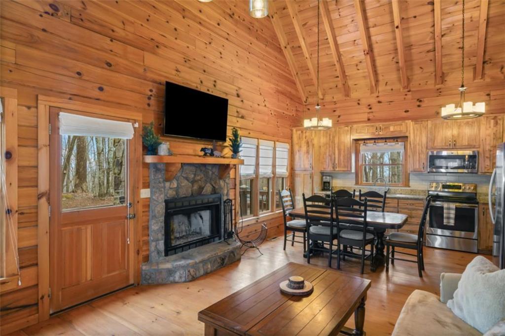 541 Little Bushy Head Road Blue Ridge, GA 30513 - Photo 8 of 43 a living room with furniture a flat screen tv and a fireplace