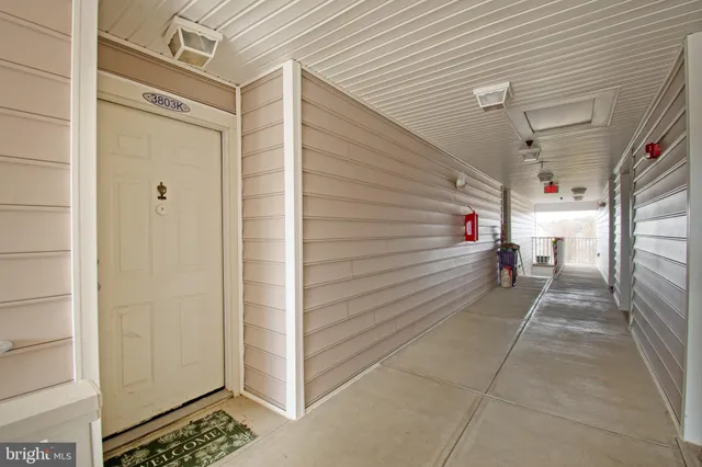 a view of a porch with a door