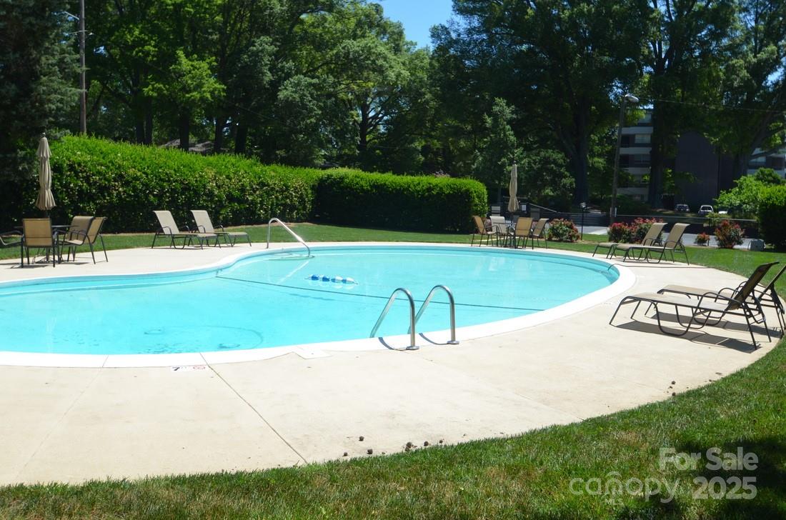 1300 Reece Road, Unit 302 Charlotte, NC 28209 - Photo 19 of 23 a view of a swimming pool with a garden and trees
