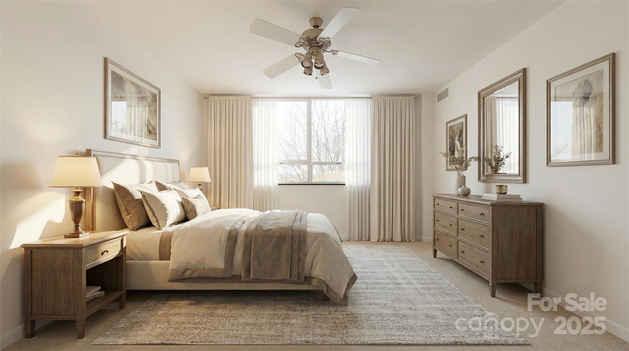 1300 Reece Road, Unit 302 Charlotte, NC 28209 - Photo 9 of 23 a bedroom with a bed and a chandelier