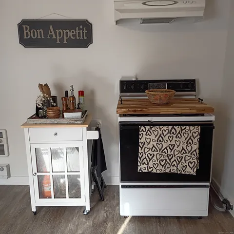 a kitchen with a cabinets and potted plant on the counter