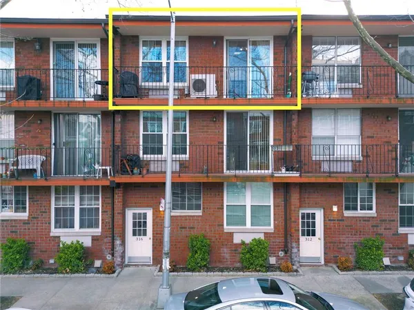 a front view of a multi story building