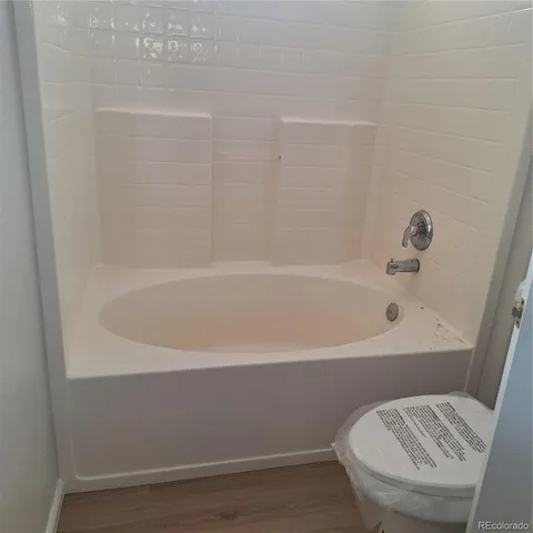 a bathroom with a bathtub