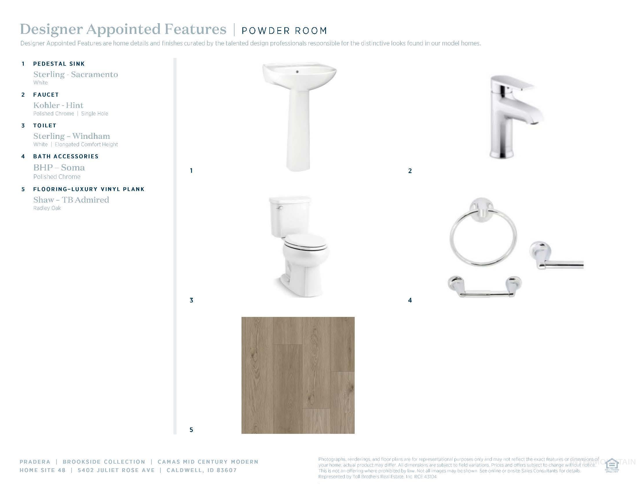 5402 Juliet Rose Avenue Caldwell, ID 83607 - Photo 17 of 20 Designer Appointed Features, Powder Room. Detailing specific fixture and flooring selections for the property