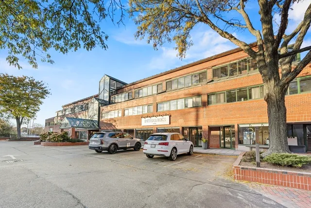 a view of a building with a street