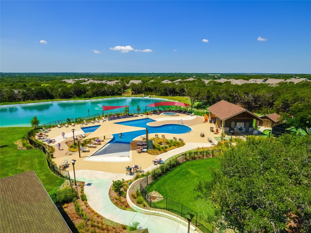 104 Coachsmith Street Georgetown, TX 78633 - Photo 37 of 38 an aerial view of a house with a swimming pool patio and outdoor seating
