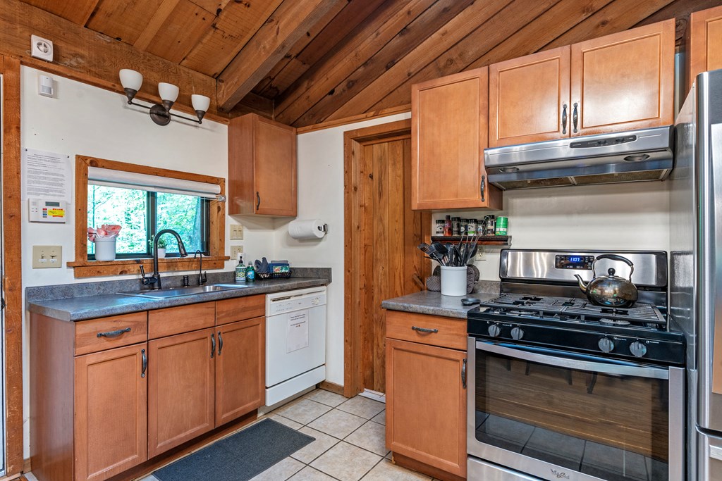 87 Rustic Ridge Road Blue Ridge, GA 30513 - Photo 18 of 23 a kitchen with stainless steel appliances granite countertop a stove and a sink