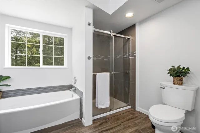 a bathroom with a toilet and a bathtub