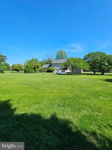 a view of a big yard with a house in the background