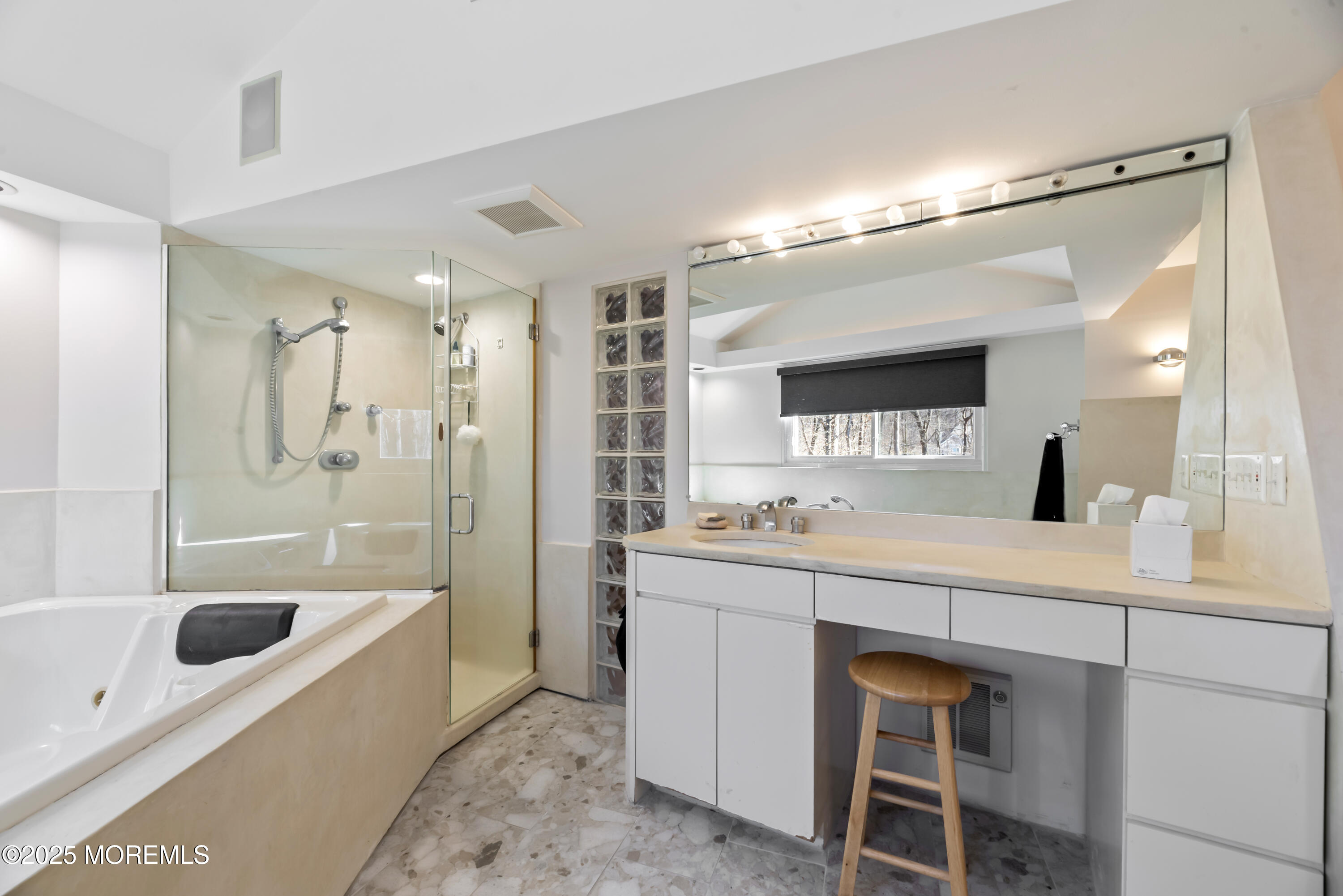 35 Rues Road Cream Ridge, NJ 08514 - Photo 39 of 46 a spacious bathroom with a granite countertop sink mirror and shower