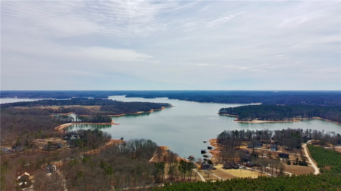 0 Friendship Loop Drive Seneca, SC 29678 - Photo 23 of 25 This elevated view captures the expansive lake with lush surrounding forests and residential areas.