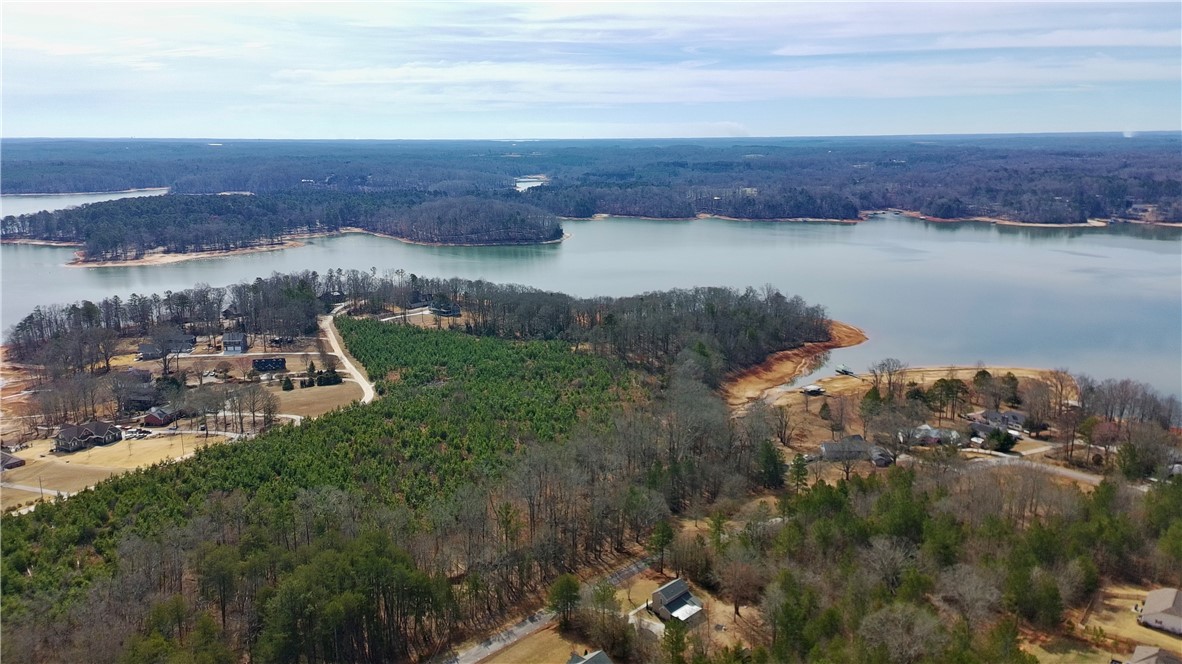 0 Friendship Loop Drive Seneca, SC 29678 - Photo 24 of 25 This elevated view captures the tranquil lake and surrounding wooded landscape, offering serene natural beauty.