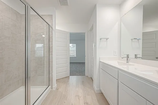 a view of a room with racks on the wall