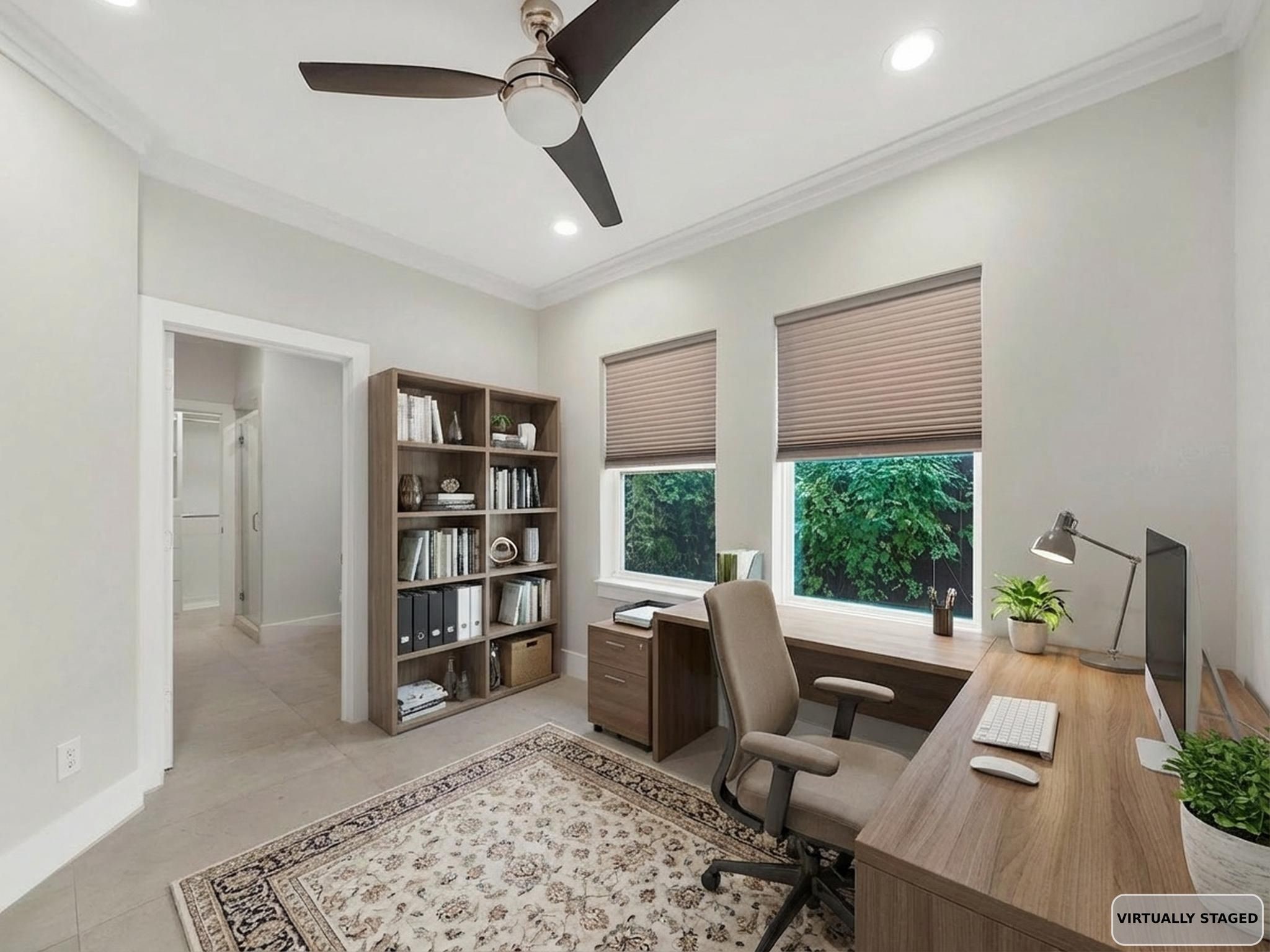 1512 Thompson Street, Unit 2 Houston, TX 77007 - Photo 5 of 39 Virtually staged downstairs bedroom as a private office showcasing its versatility.