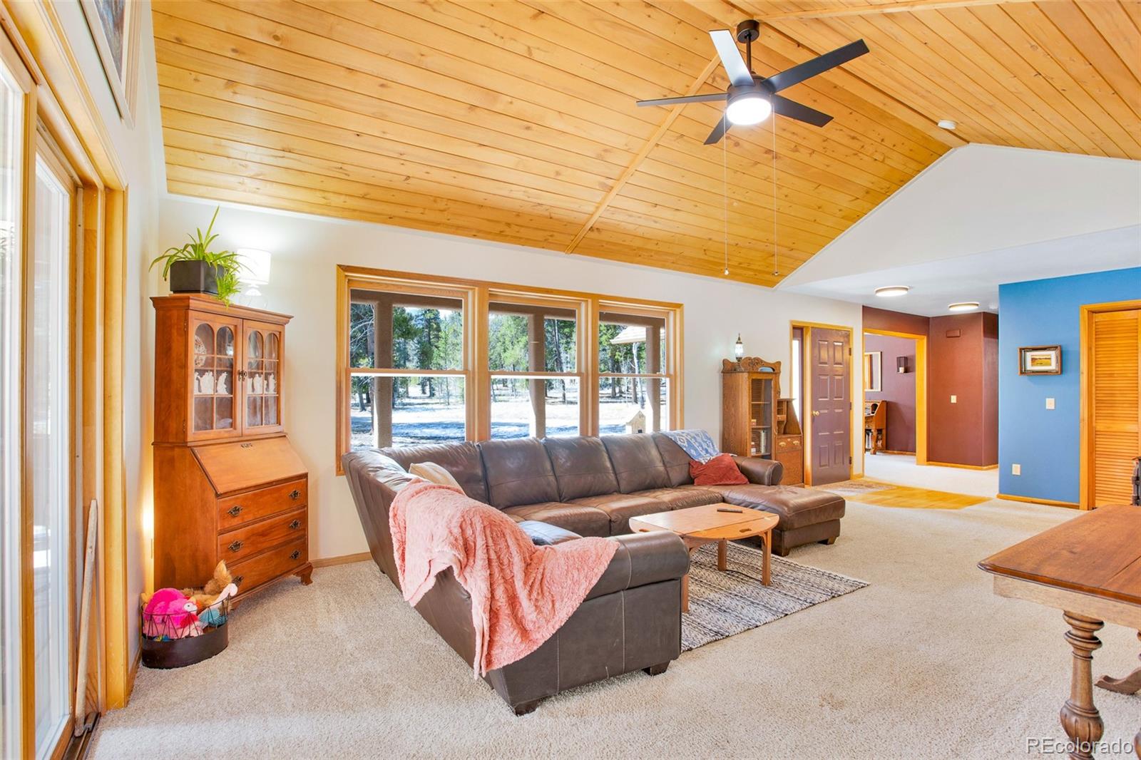 757 Thompson Park Road Fairplay, CO 80440 - Photo 25 of 49 a living room with patio furniture and a chandelier