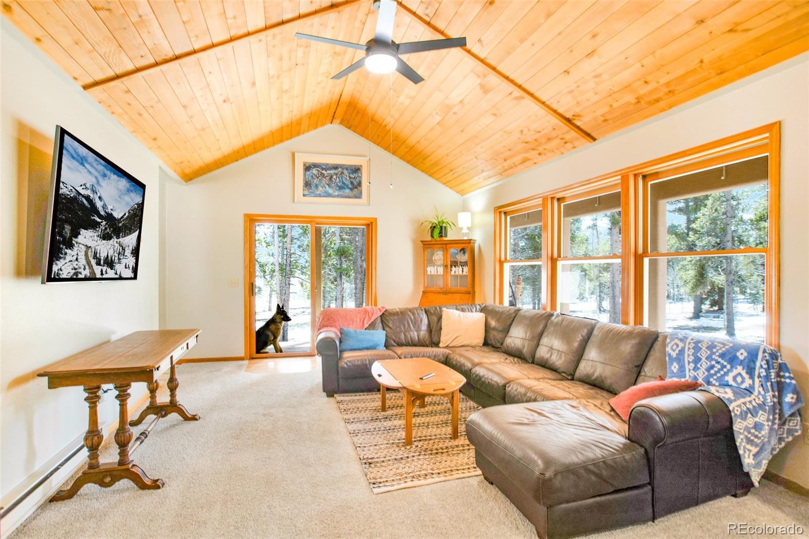 757 Thompson Park Road Fairplay, CO 80440 - Photo 32 of 49 a living room with furniture a flat screen tv and a large window