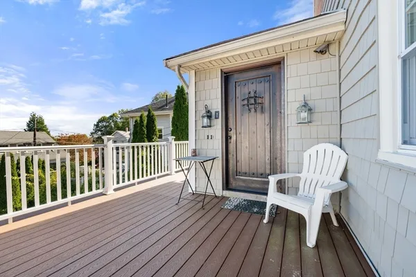 a view of a chair with a deck