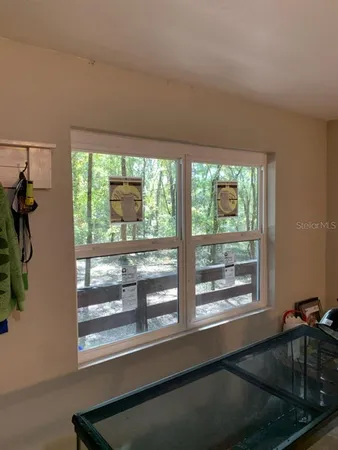a living room with a large window
