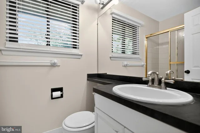 a bathroom with a sink a toilet and a mirror