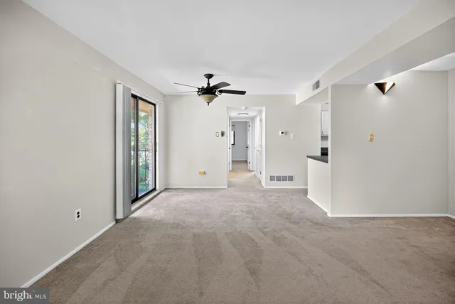 a view of a big room with closet and windows