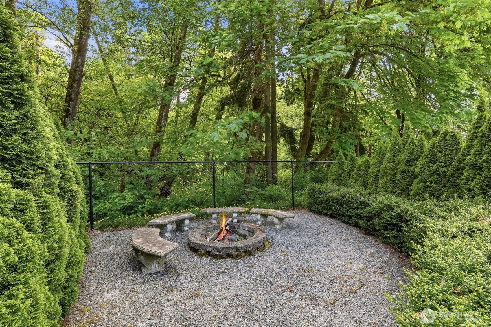 4202 Silvana Terrace Road Stanwood, WA 98292 - Photo 39 of 40 a view of a backyard with table and chairs potted plants with large tree