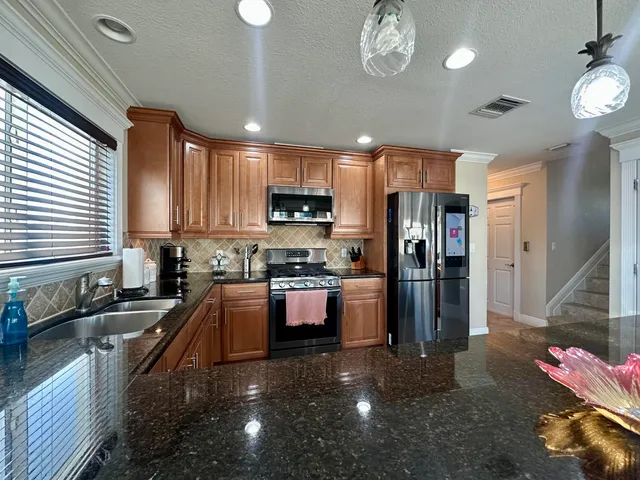 a view of a dining area with furniture