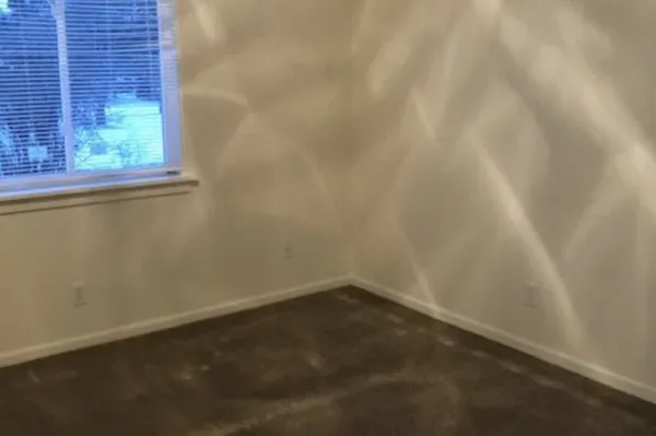 a view of a small space with a window