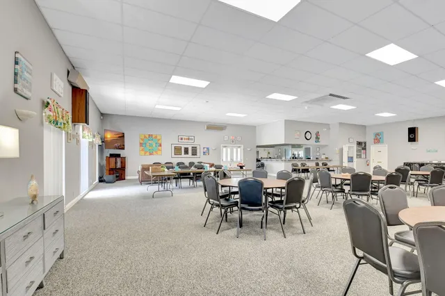 a view of a dining area with furniture