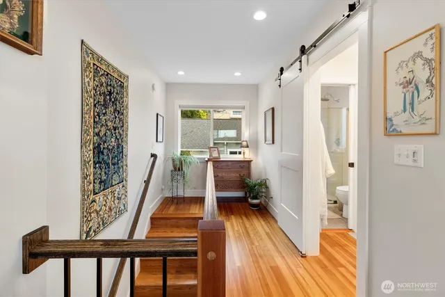a view of a hallway with workspace